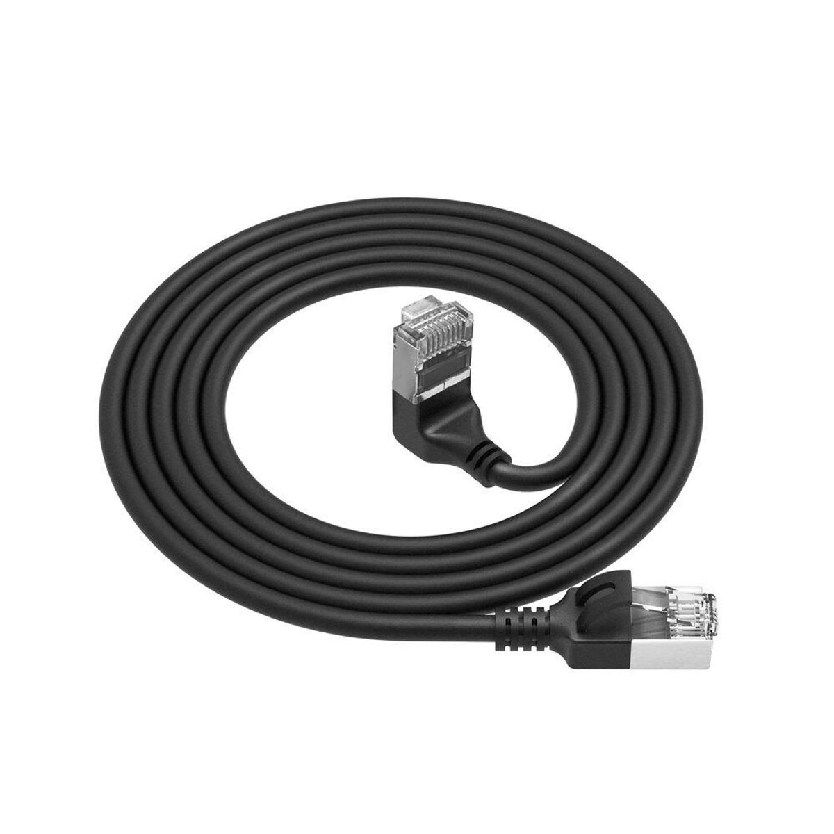 Image of ACT Zwarte 3 meter U/FTP CAT6A LSZH Slimline patchkabel met RJ45 connectoren recht naar 90° haaks boven DA4903