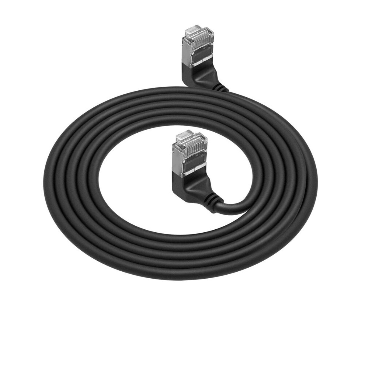 Image of ACT Zwarte 3 meter U/FTP CAT6A LSZH Slimline patchkabel met RJ45 connectoren 90° haaks boven naar 90° haaks boven DA6903