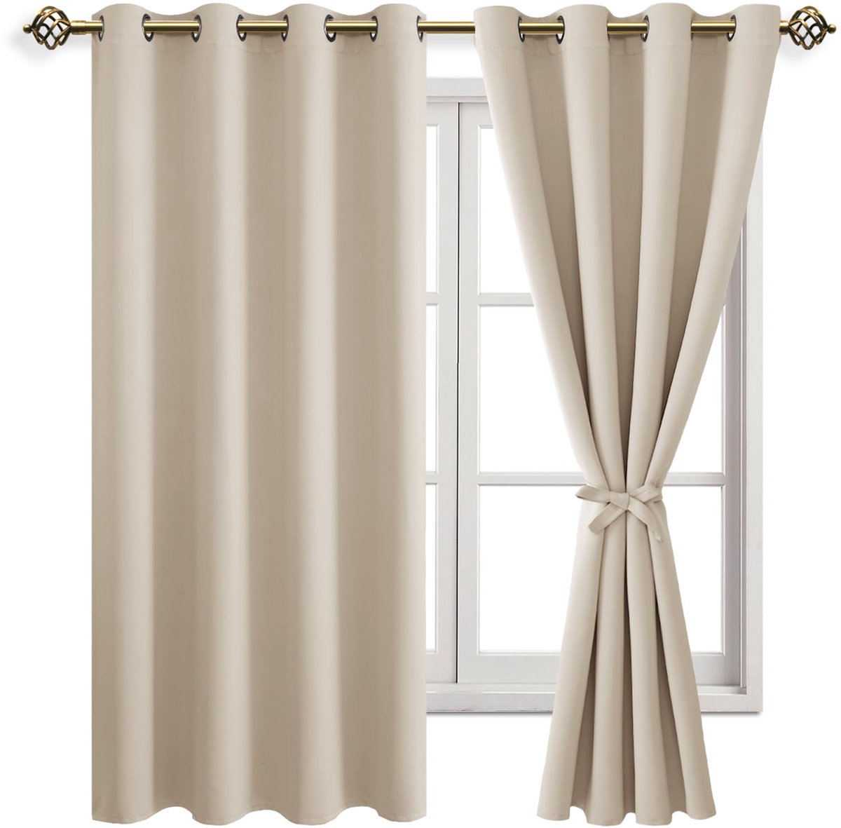 Unyqoos ® Stijlvolle Verduisteringsgordijnen met Inslagringen voor Slaap- en Woonkamer, Set van 2, Beige, 175x140 cm