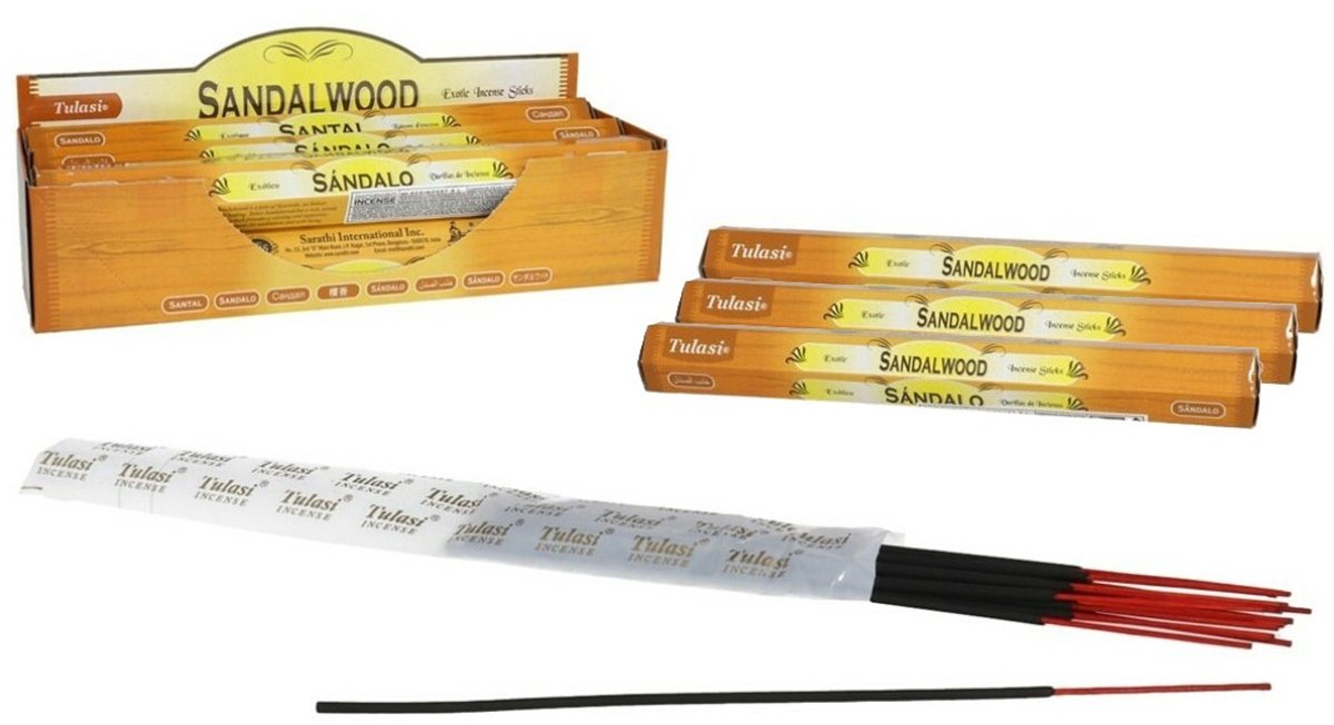 Tulasi Wierook sticks in huisgeur Sandelhout - 60x sticks van 22 cm - Ontspannend - 24 grams - Ontspannend - Kalmerend - stokjes