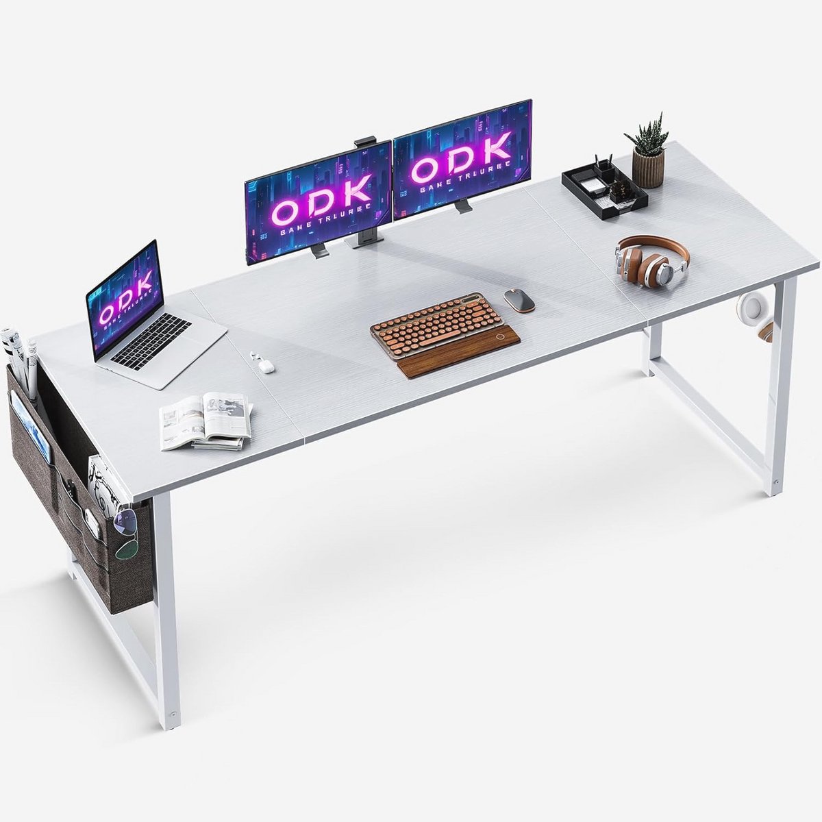 Multifunctionele Bureau met Opbergtas en Hoofdtelefoonhouder - Modern Kantoor Meubilair - 160x55 cm