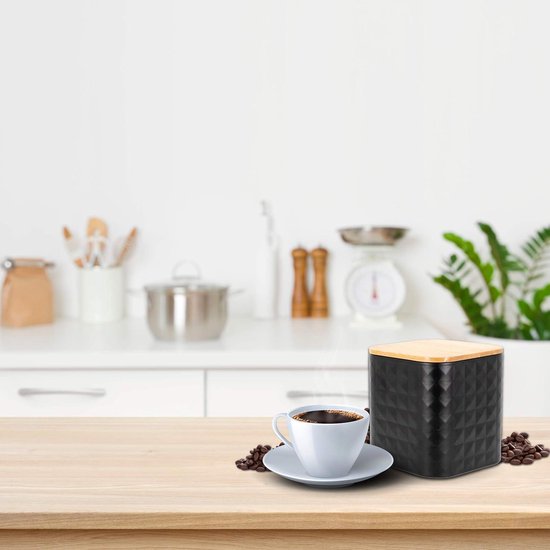 Ensembles de boîtes à thé, café et sucre avec couvercles hermétiques en bambou - ensembles de bidons de cuisine pratiques - cafetière - pot à biscuits - sucrier