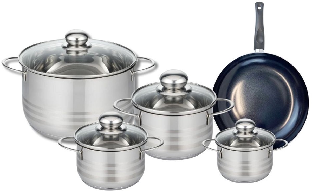 Set van 1 Koekenpan 20 cm en 4 kookpotten 12, 14, 16 en 24 cm Elo Prima Brillant