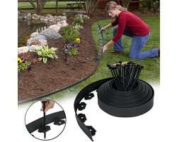 Tuinrand kunststof flexibel 10m Zwart – Borderrand tuin afboording met grondpinnen – Weerbestendige PP kantopsluiting voor gazon, border en bestrating