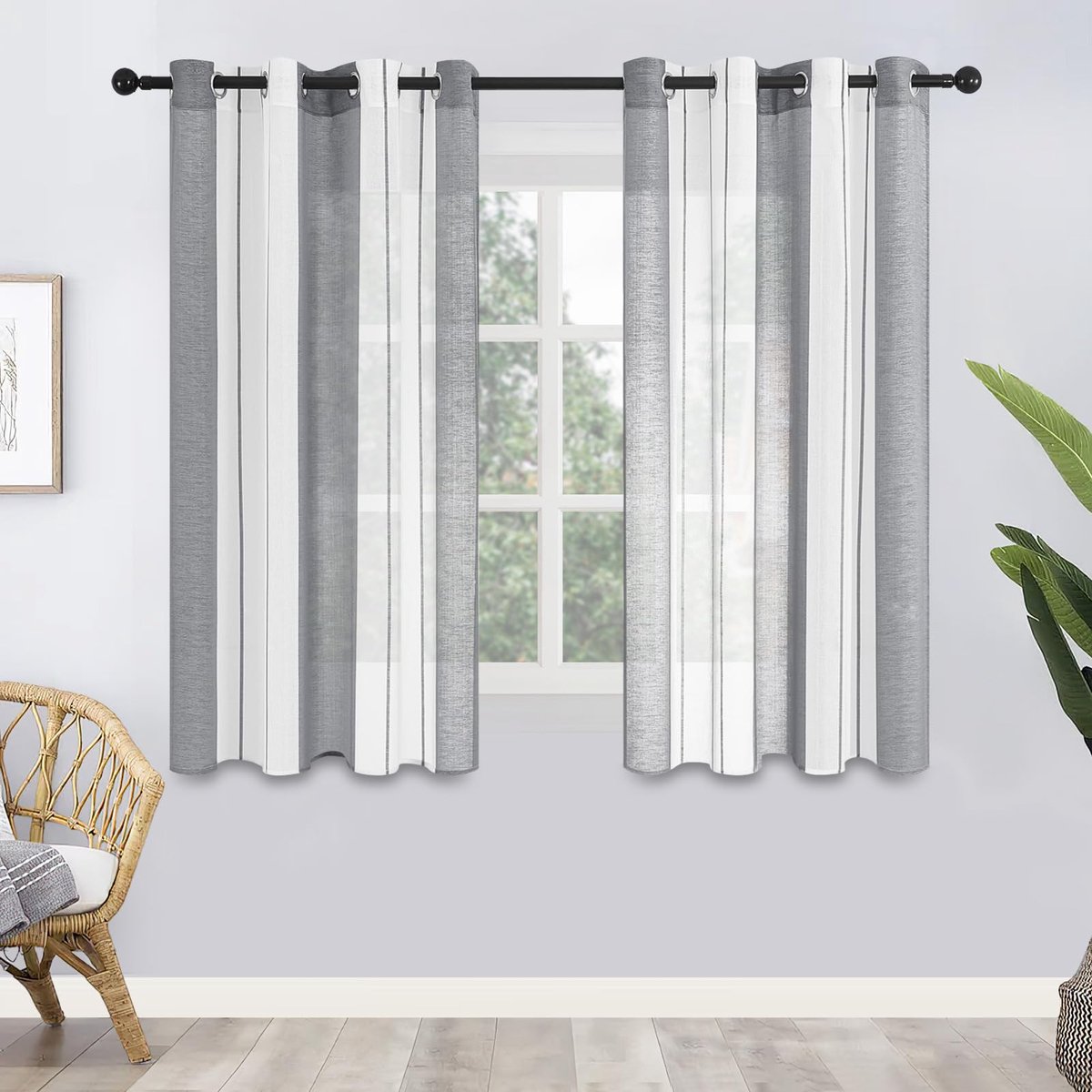 Unyqoos ® Elegante Halftransparante Gordijnen met Moderne Strepen voor Elke Ruimte grijs