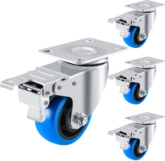 RRIUTO 12 robuuste draaibare wielen van polypropyleen wielen voor meubels maximale belasting 50 kg per wiel 50 mm blauw