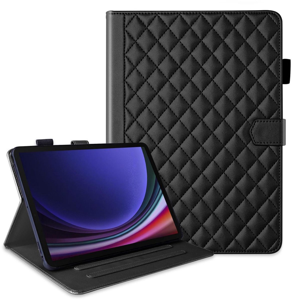 Mobigear Tablethoes geschikt voor Samsung Galaxy Tab S10 FE Plus Hoes | Mobigear Diamond Bookcase | Pasjeshouder voor 3 Pasjes | Telefoonhoesje voor Pinpas / OV Kaart / Rijbewijs - Zwart