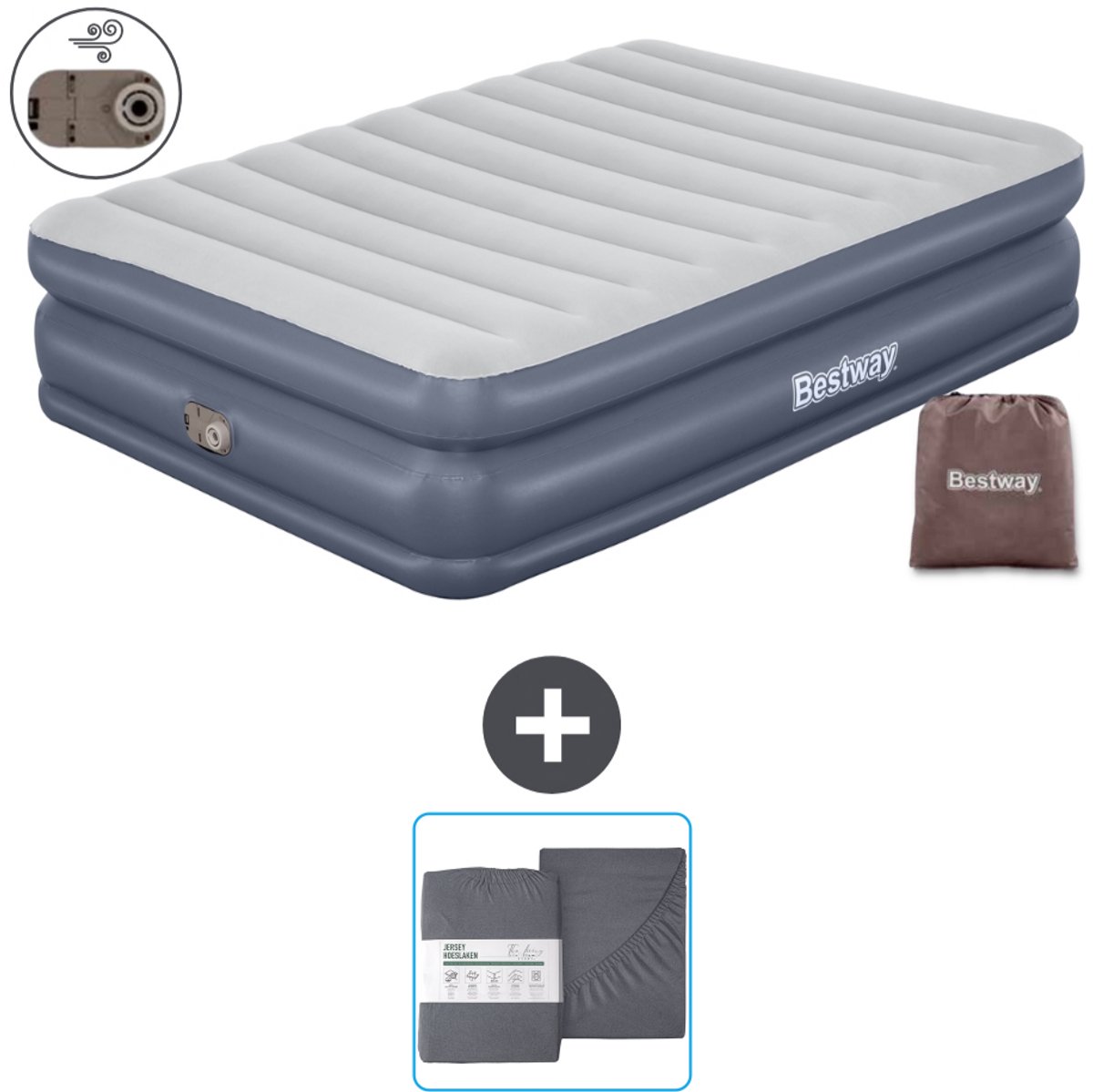 Bestway luchtbed - 2-Persoons - 152 x 203 x 51 cm - Grijs - - Inclusief pomp en Hoeslaken