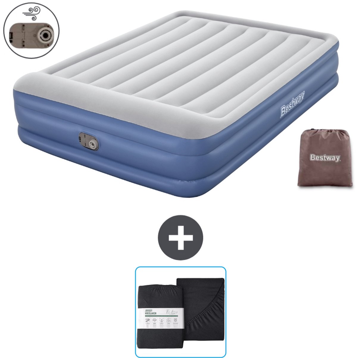Bestway luchtbed - 2-Persoons - 152 x 203 x 46 cm - Grijs/Blauw - Inclusief pomp en Hoeslaken