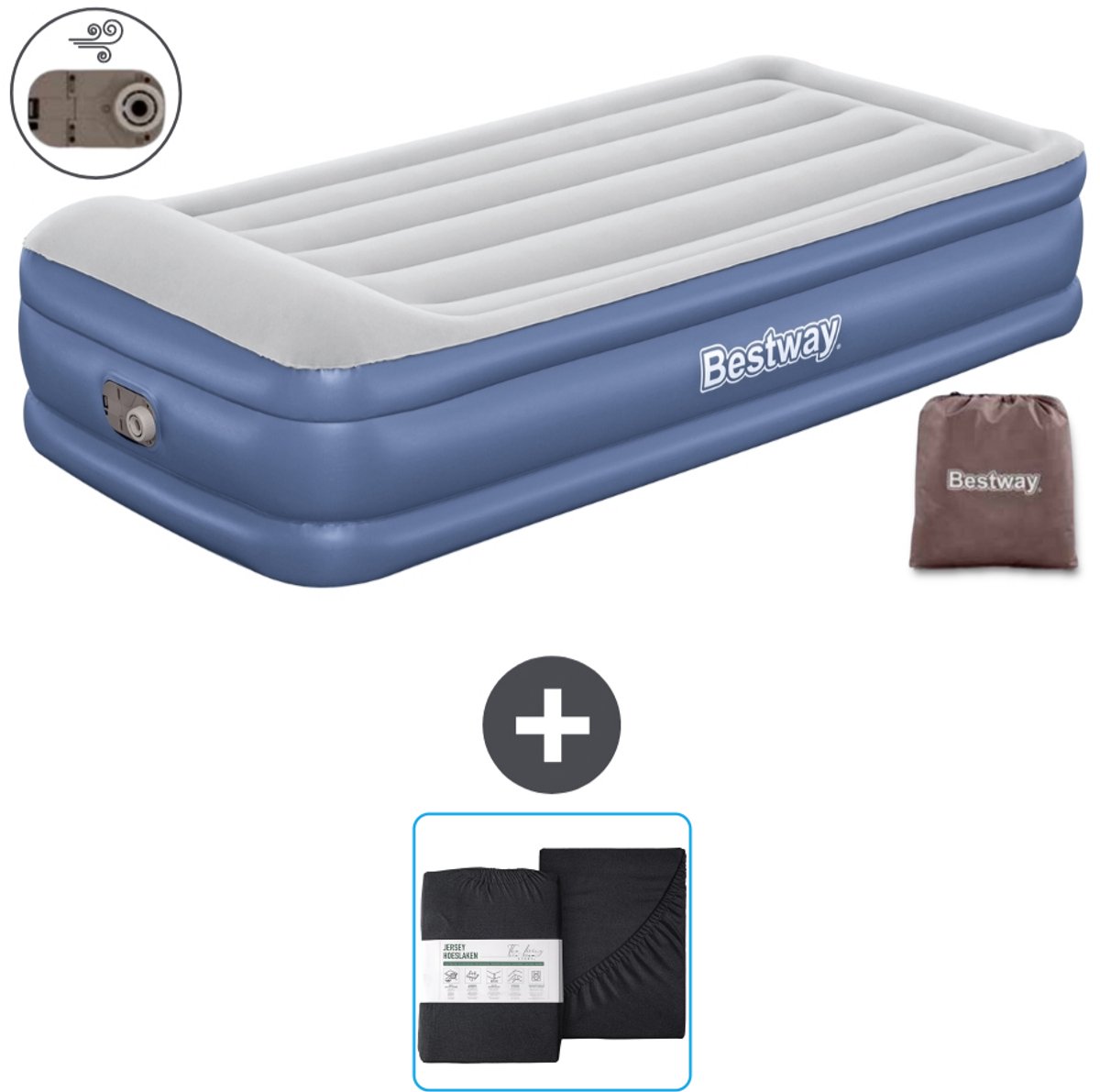 Bestway luchtbed - 1-Persoons - 97 x 191 x 46 cm - Grijs/Blauw - Inclusief pomp en Hoeslaken