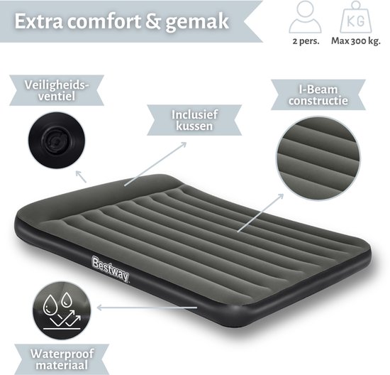 Bestway luchtbed - 2-Persoons - 152 x 203 x 30 cm - Groen - Inclusief en Hoeslaken van Bestway — afbeelding 4