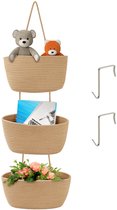 Belle Vous 3-Laags Hangende Muur Opslag Manden Set - Over de Deur/ Muur-gemonteerde Bruine Katoen Touw Geweven Organisers - Decoratieve Opslag Manden voor Badkamer, Slaapkamer, Babykamer of Woonkamer