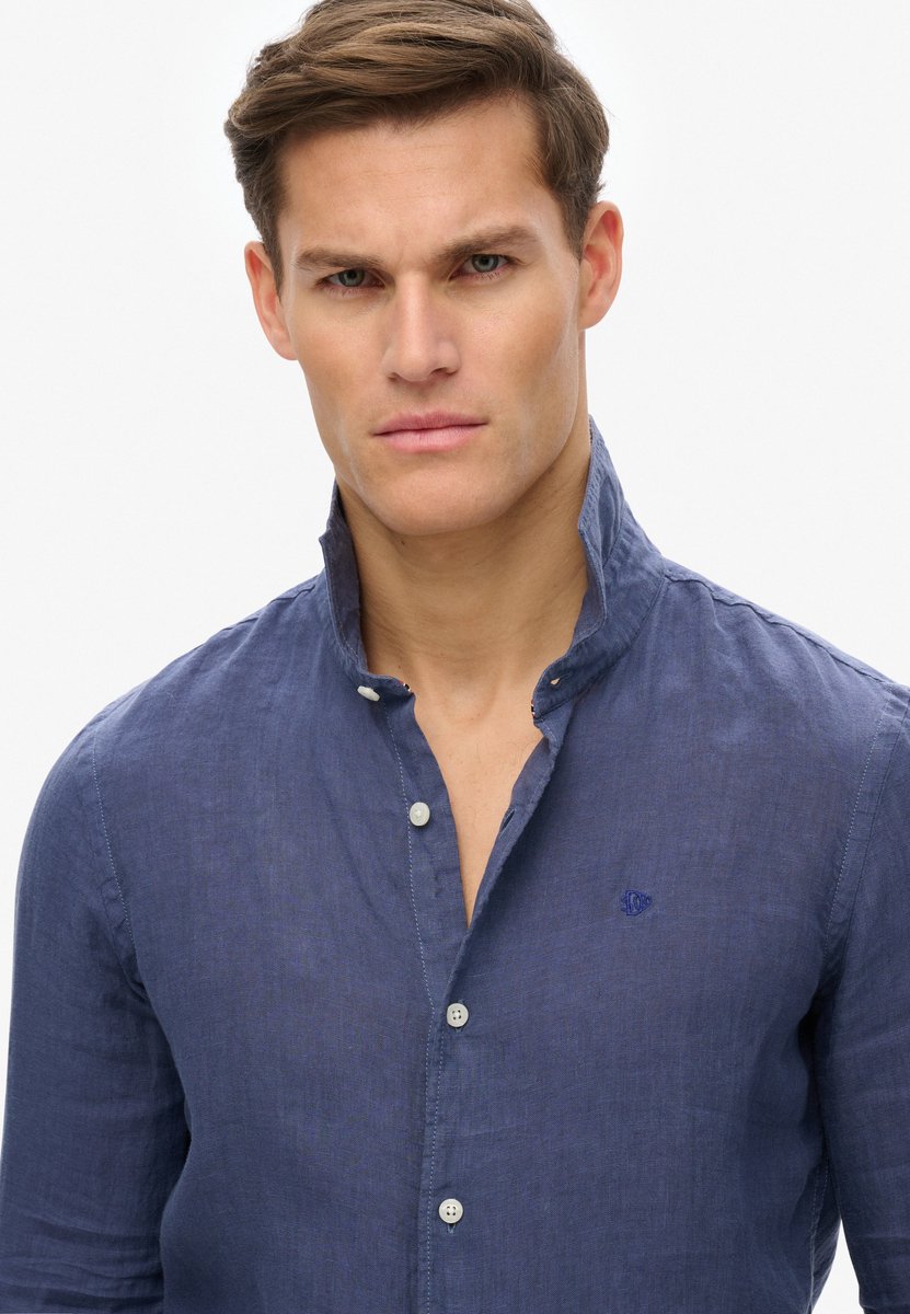 Superdry Linnen Vacation overhemd met borduursel Heren Lange mouwen shirts Marineblauw