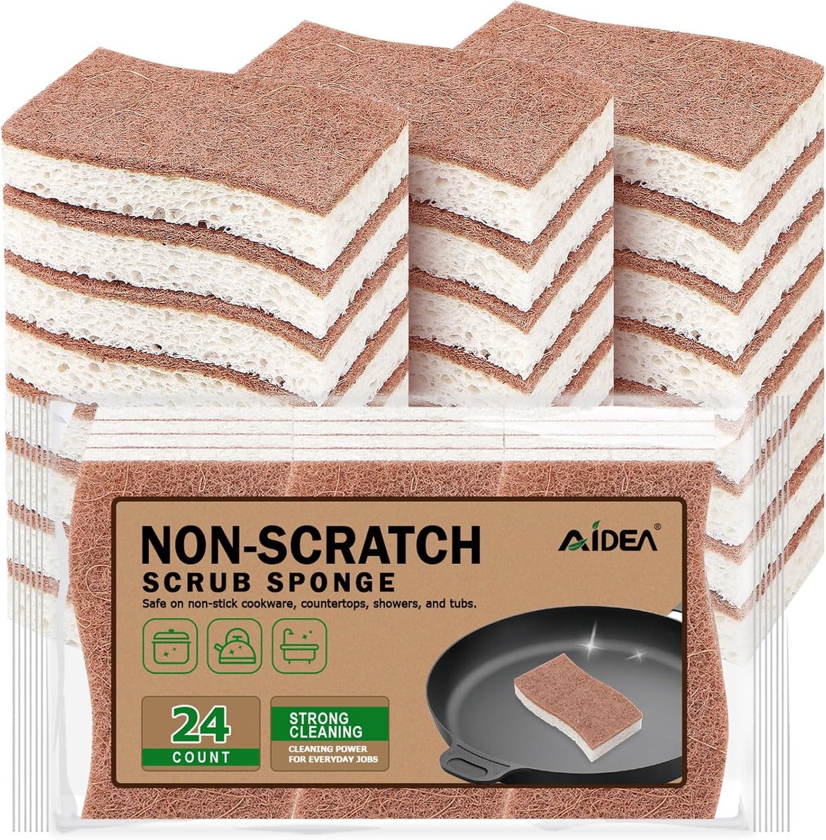 Natuurlijke niet-kras scrubsponsen voor keukens en huishoudens - 24 stuks