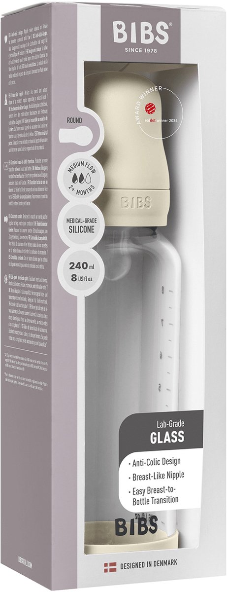 BIBS Fles - Medium Flow - 240 ml - Silicone/Glas - Ivory van Merkloos — afbeelding 3
