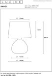Dessin technique de la lampe de table Ramzi marron avec dimensions.