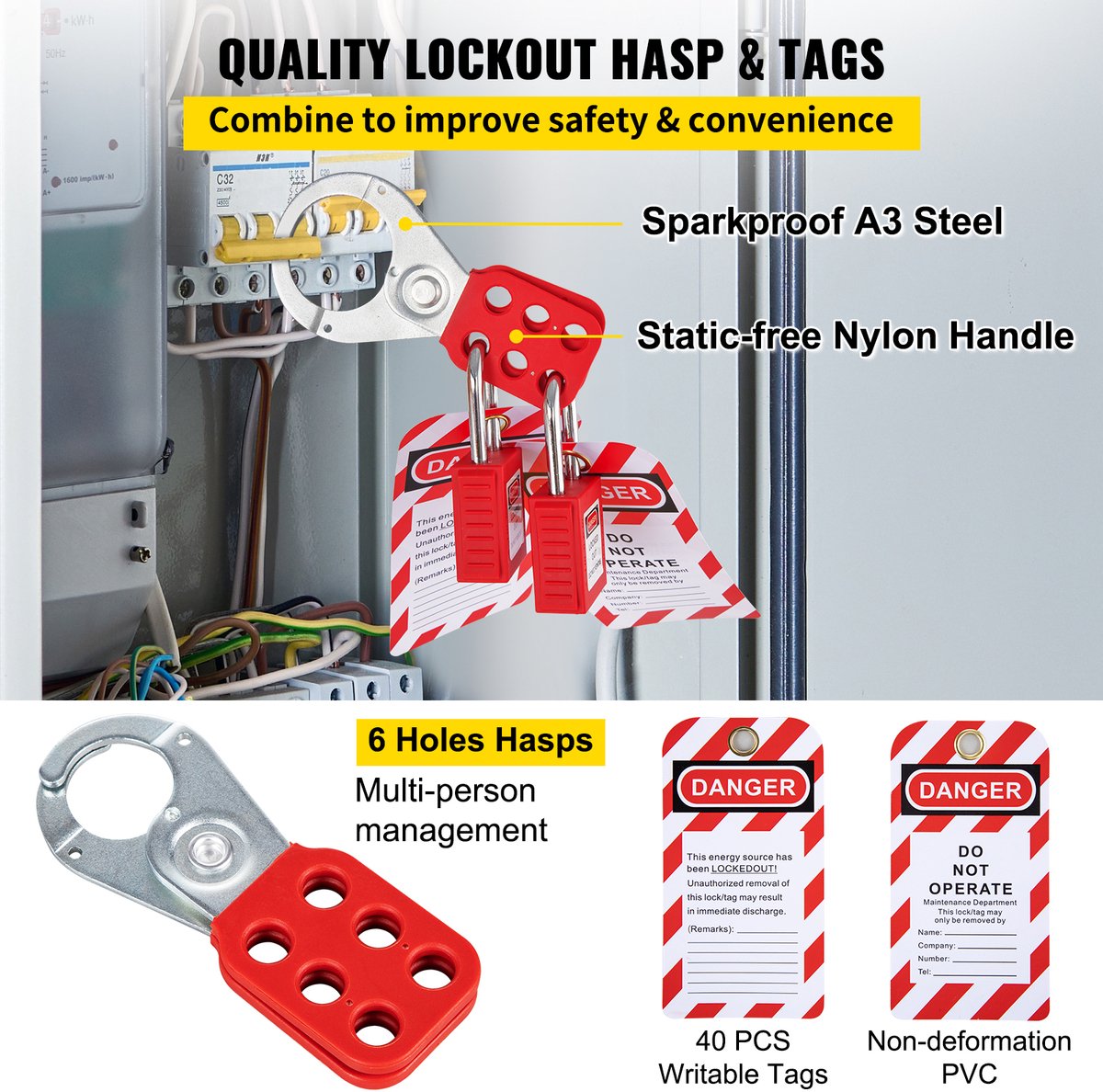 Lockout tagout kit,58-delige , LOTO gereedschap voor elektrische veiligheid, hangsloten, hasps, tags, kabelbinders, veiligheid voor industrie en machines — cadeau in Cadeau-ideeën - foto 8
