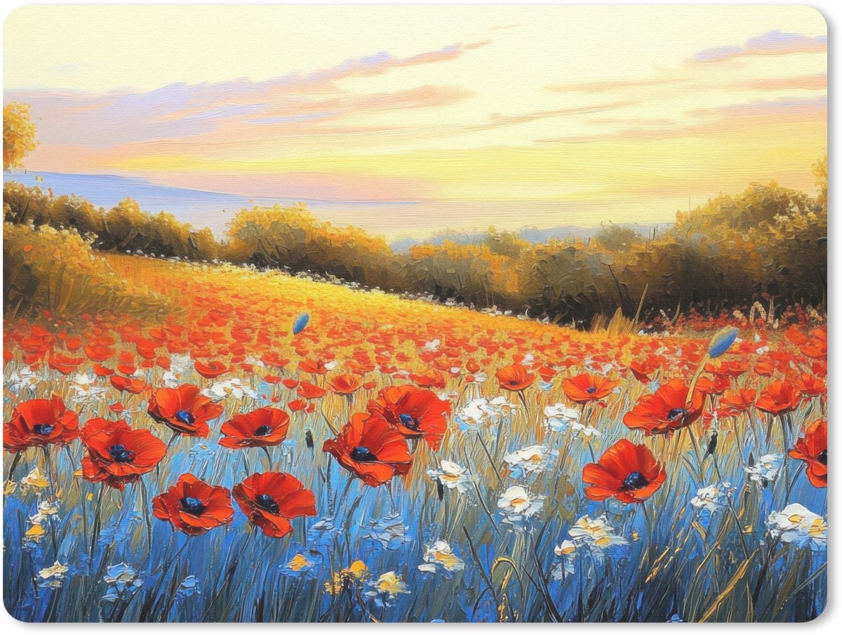 Muismat 23x19 cm - Mousepad Klaproos - Bloemenveld - Kleurrijk - Muismatten