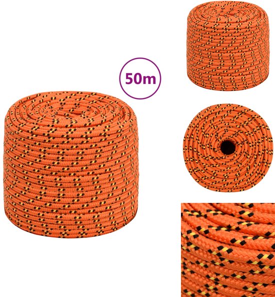 vidaXL Boot touw 8 mm 250 m polypropyleen zwart, aanmeerlijn, gevlochten touw, roltouw, marinetouw, ankerlijn, gevlochten koord, scheepstouw