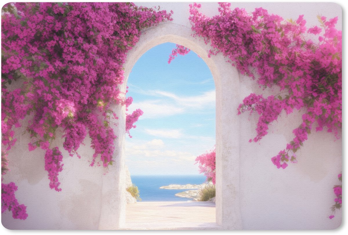 Muismat 27x18 cm - Mousepad Zee - Roze - Bloemen - Poort - Muismatten