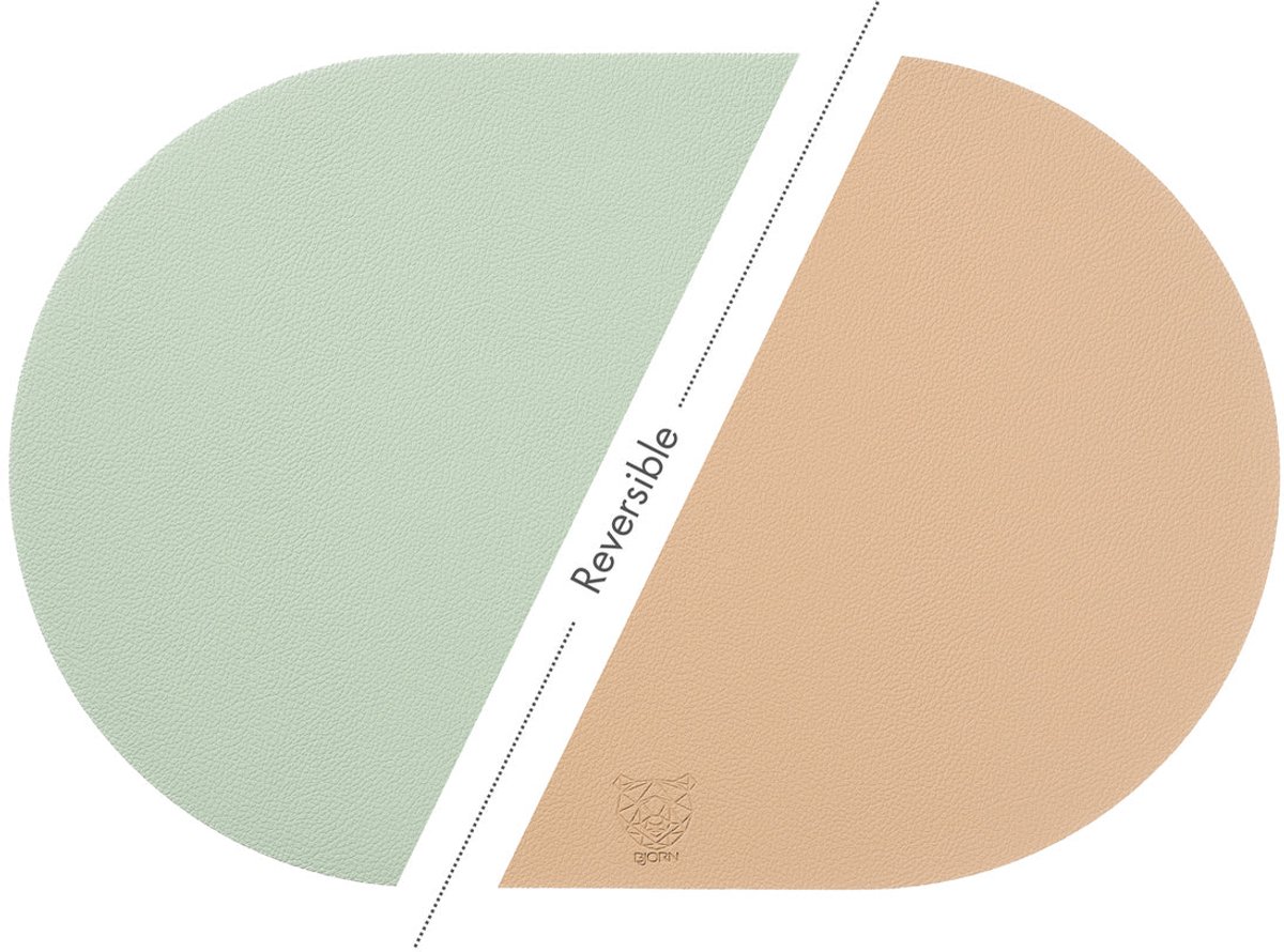 Omkeerbare ovale placemat - 6 stuks - Lichtroze en lichtgroen gerecycled leer