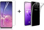 Ntech Screenprotector Geschikt voor Samsung Galaxy S10+ Plus PET Folie Screenprotector|Fingerprint Unlocking+TPU Back Cover Clear