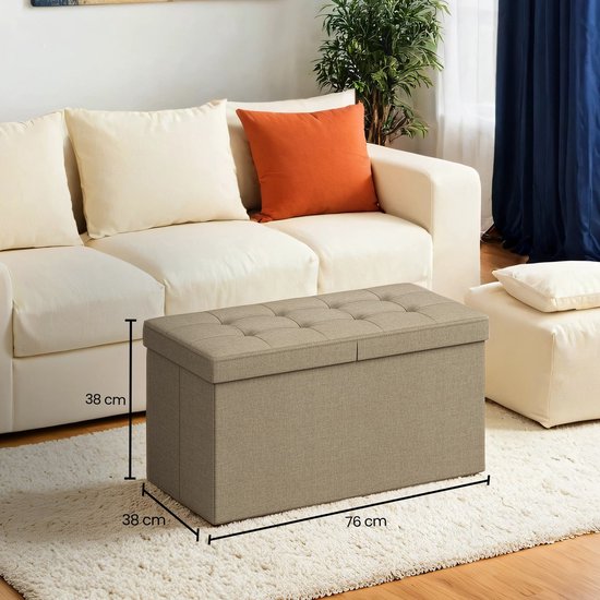 Bonlife Zitbank met opbergruimte, inklapbare zitkist, opbergdoos, voetenbank, elliptisch, 76 x 38 x 38 cm, wit, voor woonkamer, slaapkamer, hal, tot 120 kg belastbaar