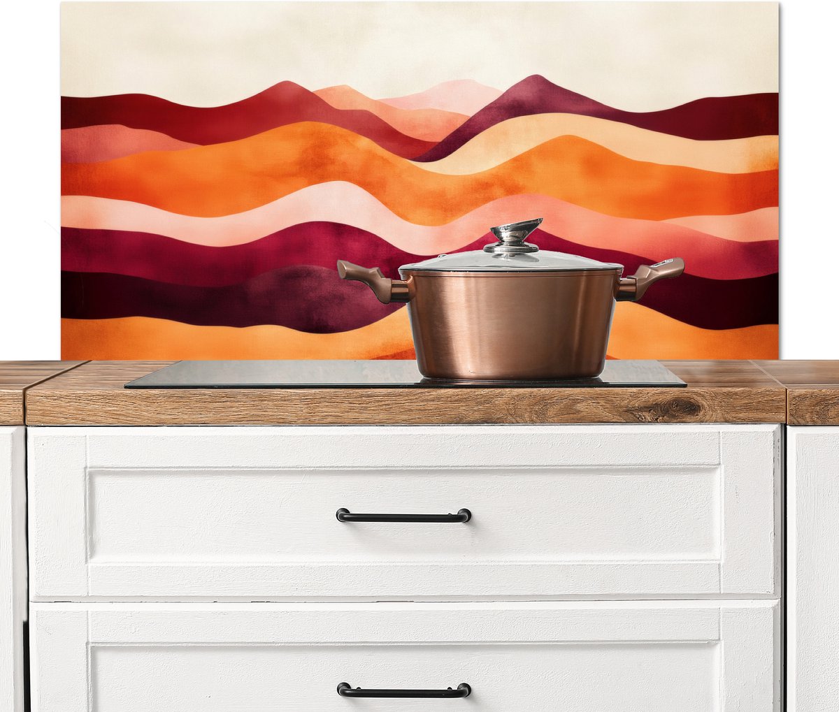 KitchenYeah Spatscherm keuken 100x50 cm Kookplaat achterwand Abstract Landschap Golven Muurbeschermer Spatwand fornuis Hoogwaardig aluminium