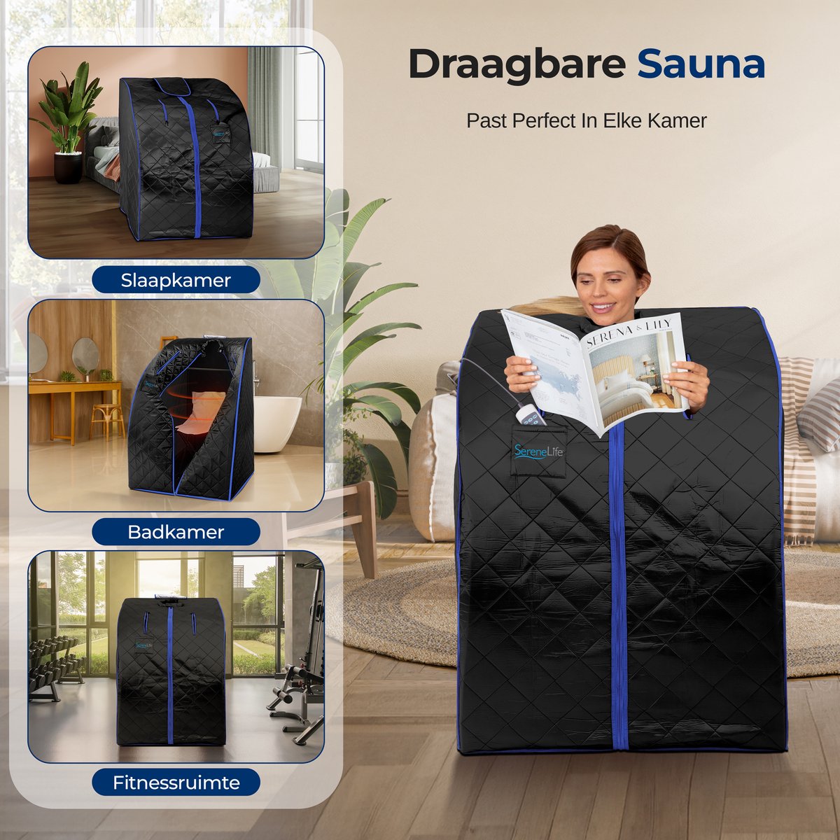 SereneLife, Infrarood Sauna, Thuis Sauna, Éénpersoons Draagbare Sauna met Verwarmde Voetmat, Draagbare Stoel en Bedrade Controller voor Timer en Automatische Warmte-instellingen thumbnail 4