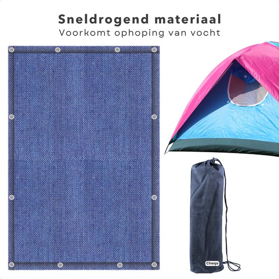 Cheqo® Camping Vloermat - Campingtapijt - Vloerkleed - Tenttapijt - Tapijt voor Voortent - 250 x 300 cm - Opvouwbaar - Metalen Hoekogen - Blauw — afbeelding 4