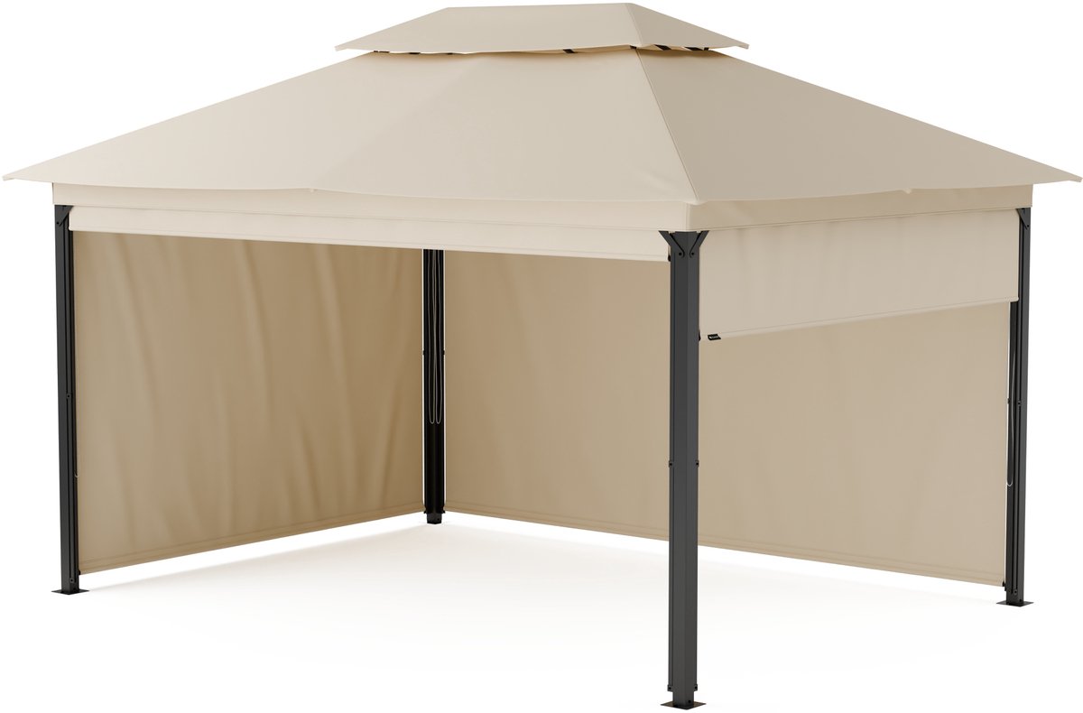 Blumfeldt Paviljoen Grandezza Cortina tuinhuisje 3x4 - stalen frame, oprolbare zijpanelen, weerbestendig & UV-bescherming, tuinhuisje beige - Tuinpaviljoen Schuilplaats - 3x4 m - voor Tuin - Zijwanden Polyester - Partytent - Tuintent