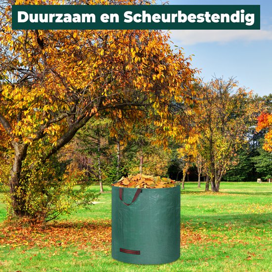 Sac à déchets de jardin Muntel® - 272 litres - Durable - Réutilisable - Indéchirable - Plastique - Ø 67 cm x 70 cm de haut - Vert - 3 pièces