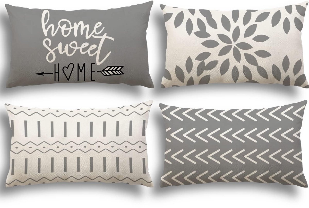 Ibenzoa Kussenhoezen Set van 4 voor Binnen- en Buitengebruik met Linnen Look, 30 x 50 cm grijs