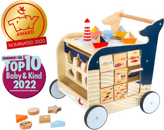 Baby Walvis Loopwagen - Houten speelgoed vanaf 1 jaar