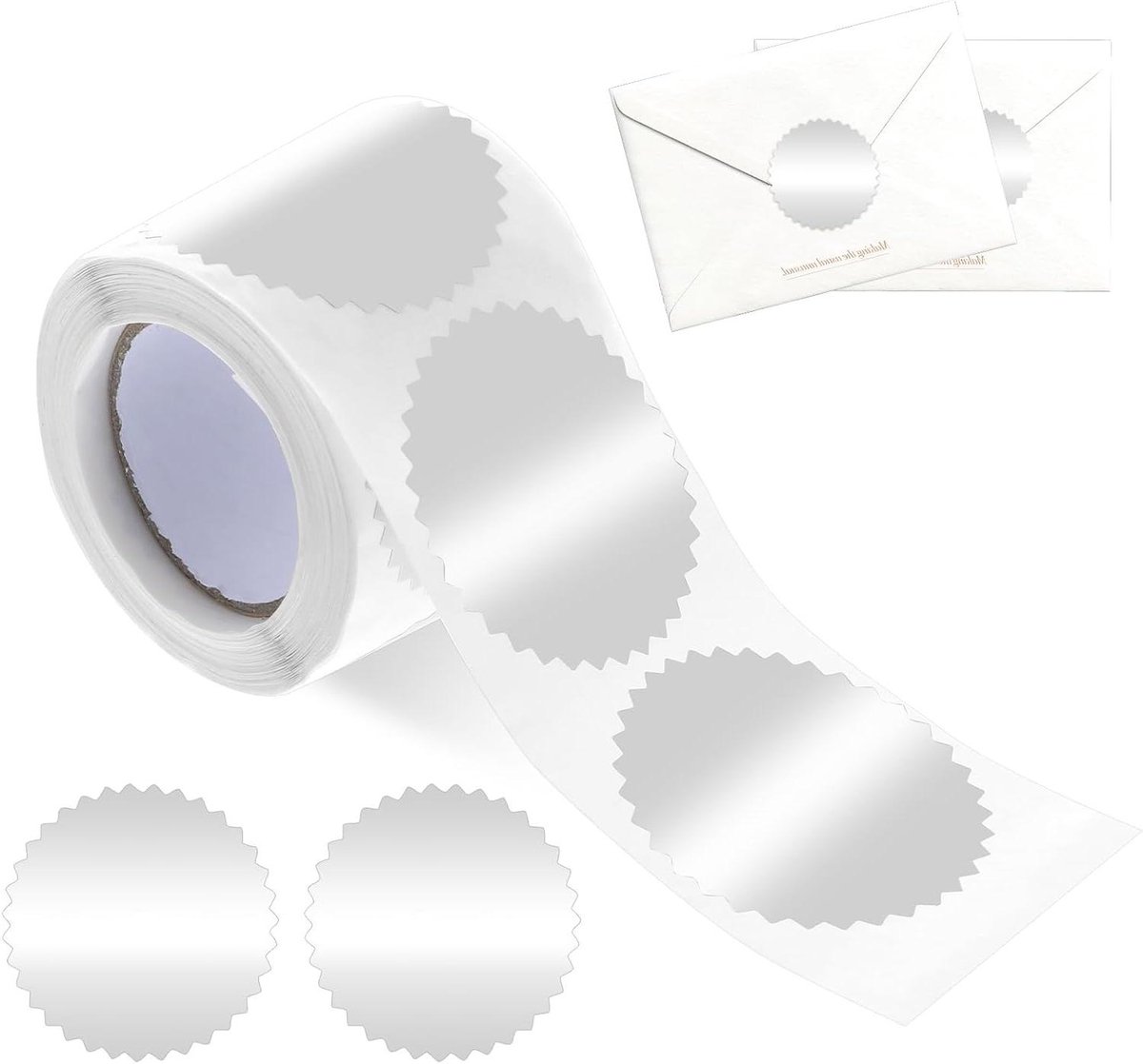 250 Embossing Stickers 5 cm Ronde Labels Zilverfolie Blanco Metallic Seals voor Pakket Bruiloft Envelop Afstuderen Certificaat Wafelzegels met gekartelde rand