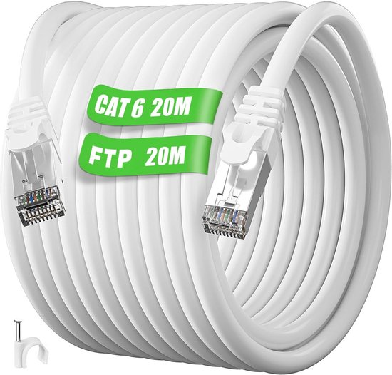Câble Ethernet 50m Plat Cat 6 Haut Débit Fibre 1000Mbit/s Noir Gigabit