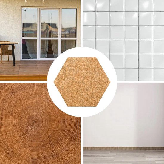 10 stuks prikbord kurk, zeshoekige kurkplaat, zelfklevende kurkplaten voor de muur, met 70 stuks push-pin, memobord, voor het ophangen van foto's, kamerdecoratie