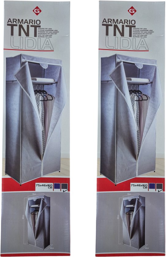 2x Stuks mobiele opvouwbare kledingkasten met bruine hoes 75 x 46 x 160 cm - Kleding opbergers/opbergen — afbeelding 2