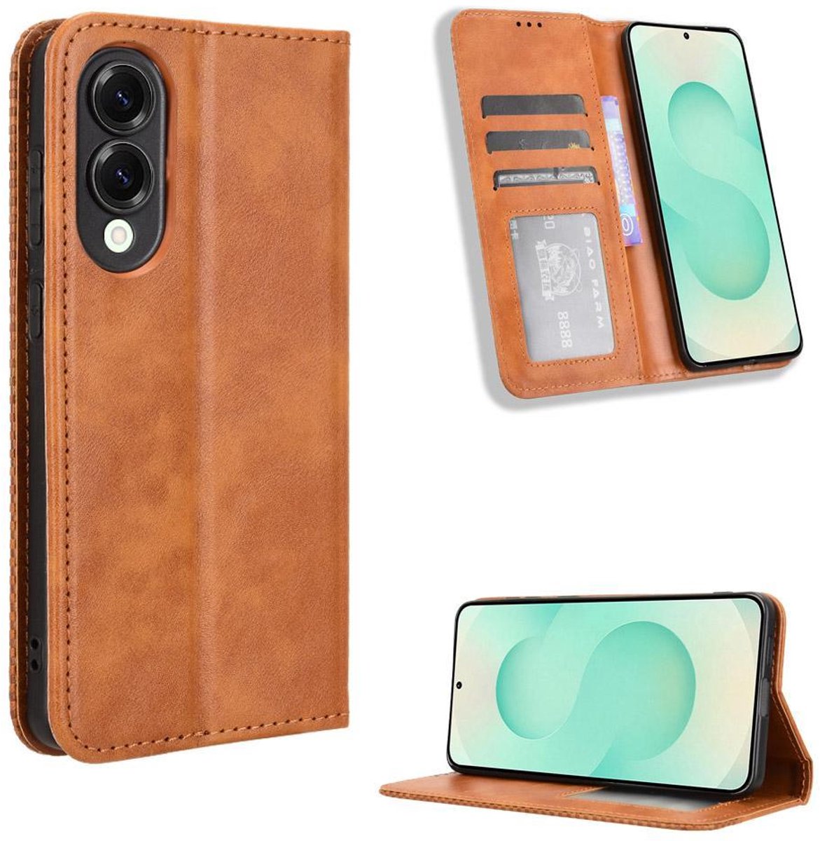 Mobigear Telefoonhoesje geschikt voor Samsung Galaxy S25 Edge Hoesje | Mobigear Sensation Bookcase Portemonnee | Pasjeshouder voor 3 Pasjes | Telefoonhoesje voor Pinpas / OV Kaart / Rijbewijs - Bruin