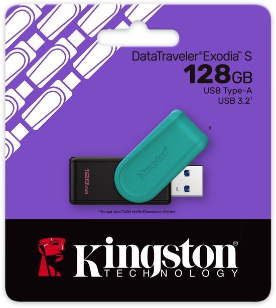 Kingston Technology DataTraveler 128GB Portable USB 3.2 Gen 1 Exodia S (Black/Turquoise) van Kingston — afbeelding 3