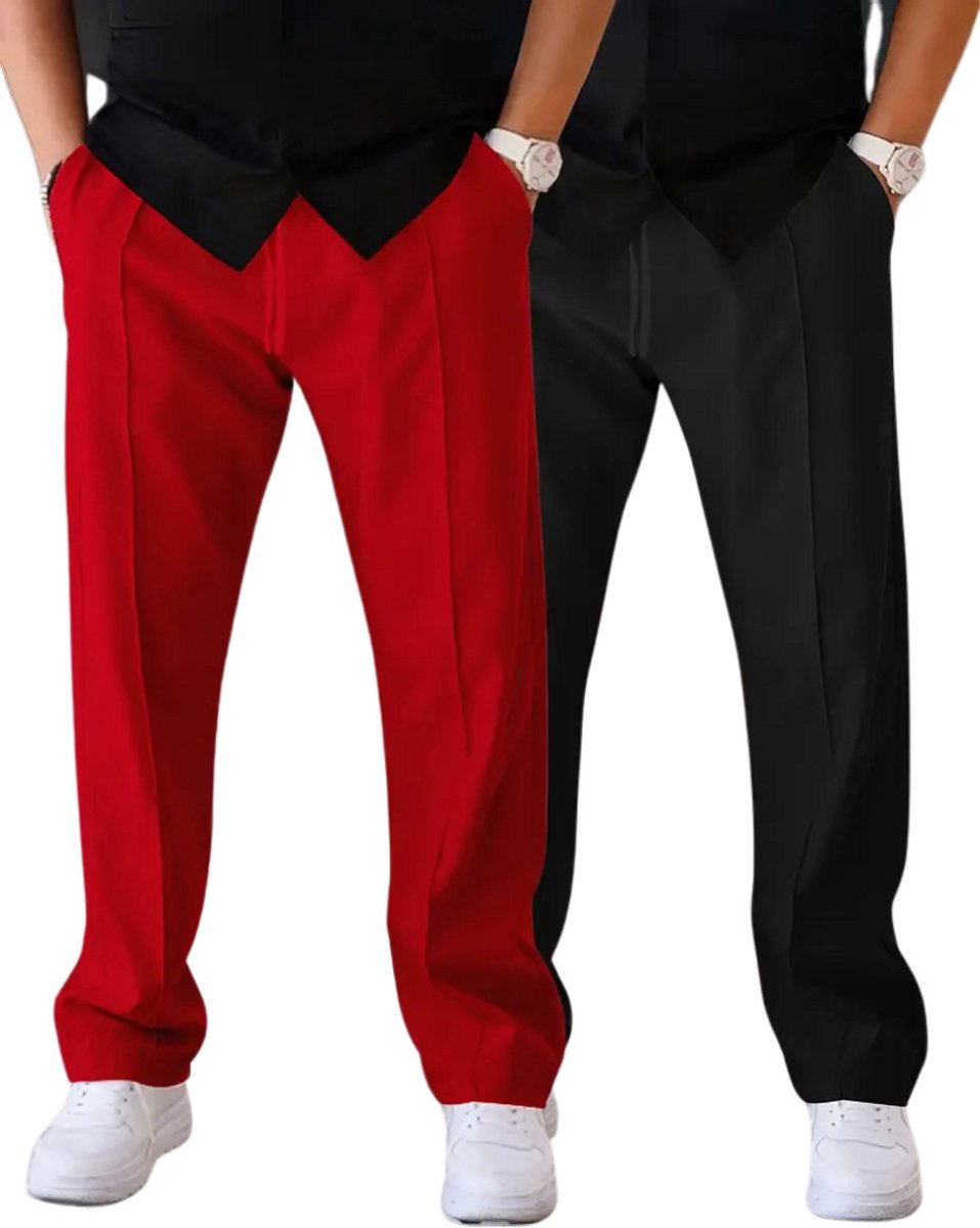 Bovista Pantalon Heren Chino Golfbroek Nette Broek Elastische Tailleband Volwassenen 2 Stuks Zwart