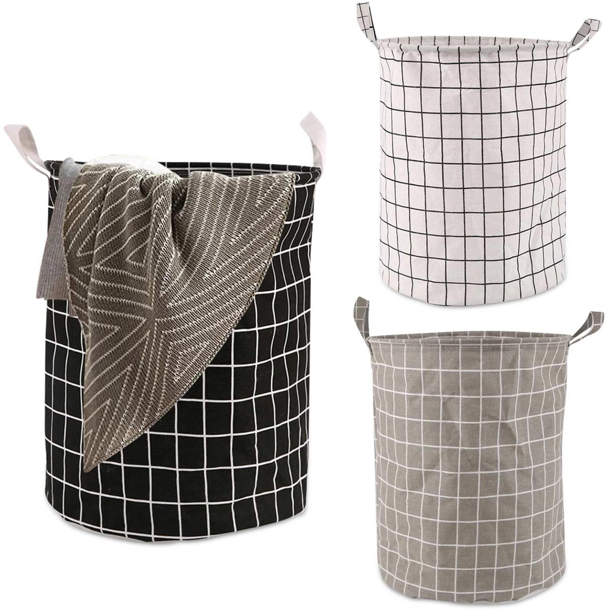 Unyqoos® Opvouwbare Katoenen Wasmanden Set van Drie Met Handvatten Voor Diverse Ruimtes in Huis