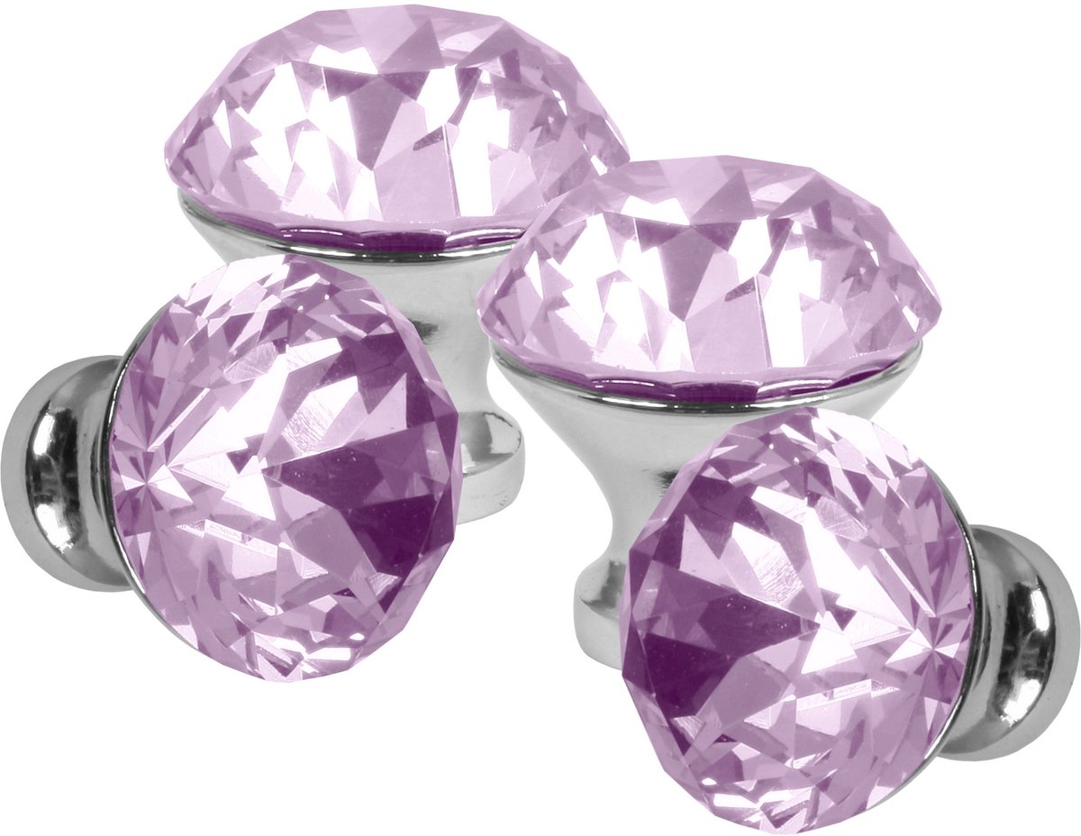 DOMINO CRYSTAL - Meubelknop 30mm - Roze Kristal - Set van 4 stuks - Bout M6 - Kastknopjes - Luxe Ladegreep