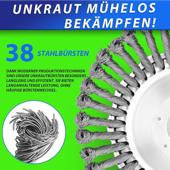 Onkruidborstel voor Bosmaaier - 200 mm Ronde Draadborstel met Kegelvorm - Verwijdert Moest en Onkruid Efficiënt — afbeelding 5