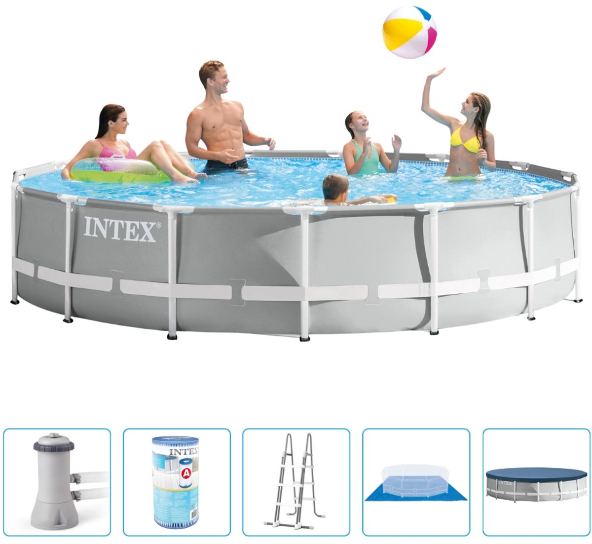 Intex - Prism Frame - Opzetzwembad - Ø 457 x 107 cm - Inclusief Filterpomp & Accessoires