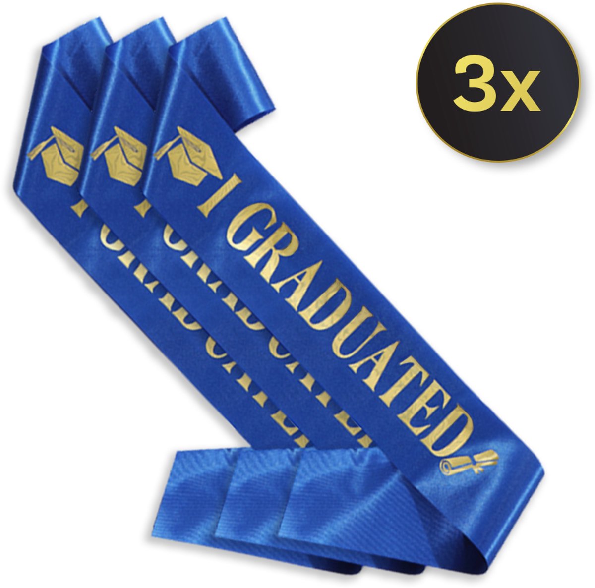 LUQ - Graduation Sjerp – Blauw met Gouden Tekst - 3 Stuks – Accessoire Geslaagd, Afstuderen & Graduation