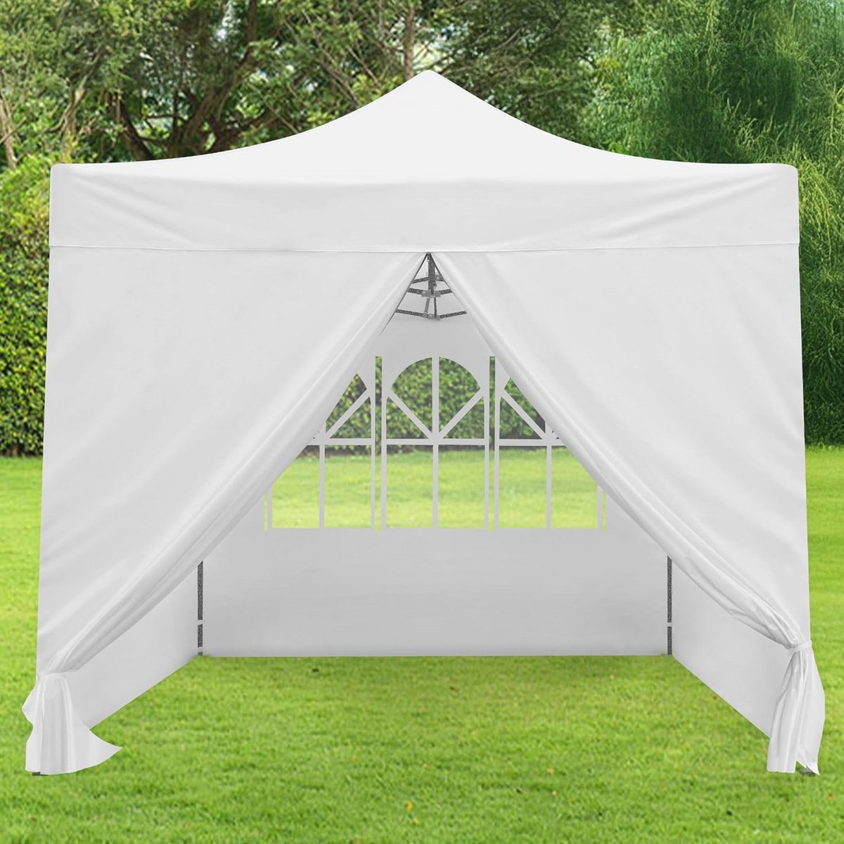Opvouwbaar Tuinpaviljoen 3x3 m met Witte Zijwanden - Waterdichte Tent voor Buitenevenementen