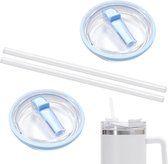 Nordivar - 2 Stuks Vervangende Deksel voor 40 oz Stanley Beker - Anti-lek Deksel met Herbruikbare Rietjes (Lichtblauw)