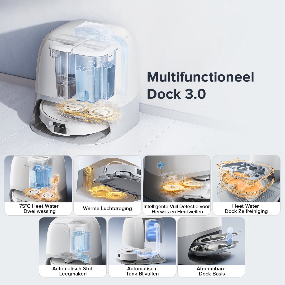 Afbeelding 3 van Roborock Qrevo Curv S5X Robotstofzuiger met dweilfunctie en hebare dweil– 18500Pa HyperForce zuigvermogen– Afzuigstation–75 °C Warmwatermopwas–Intelligente Vuilherkenning–Spraakassistent –All-in-one Dock–Qrevo MaxV Upgrade