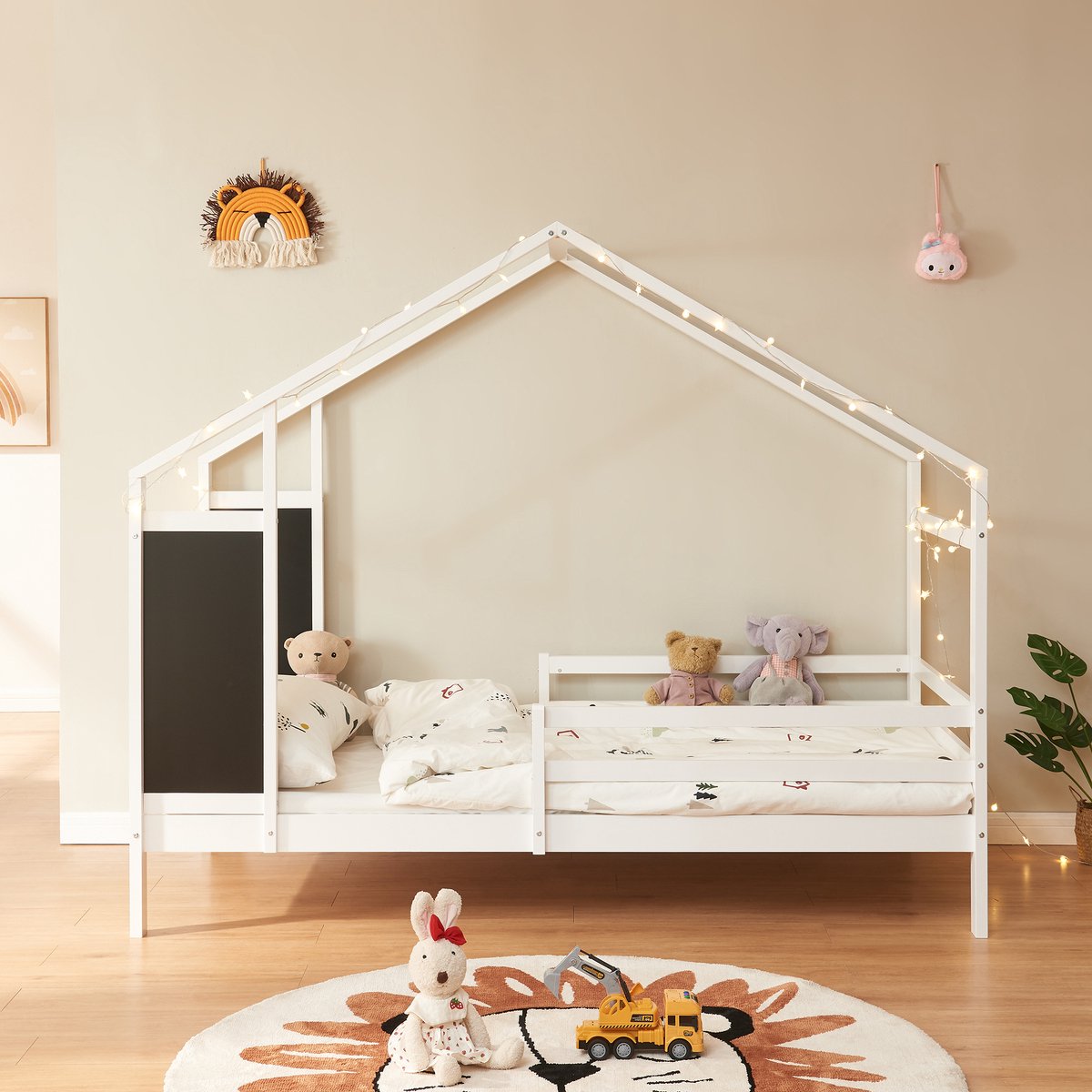 en.casa Kinderbed Lorenskog houten huisbed met valbescherming 200x90 cm wit [en.casa]